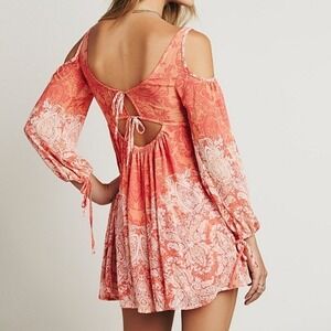 Free People Penny Lover Cold Shoulder Mini Dress‎ Orange & Pink Paisley Small